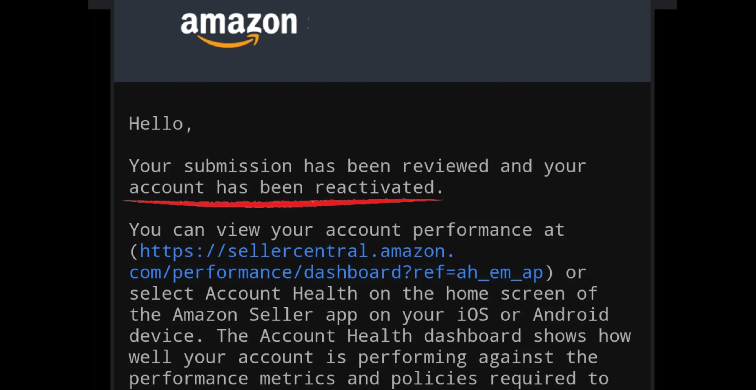 Account reinstated proof image 1